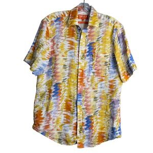 Inserch 100% Linen Shirt Mens M Multi Color Camp Beach Button Front Preppy